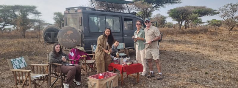 Lunch set up with a view of the Ngorongoro Crater.