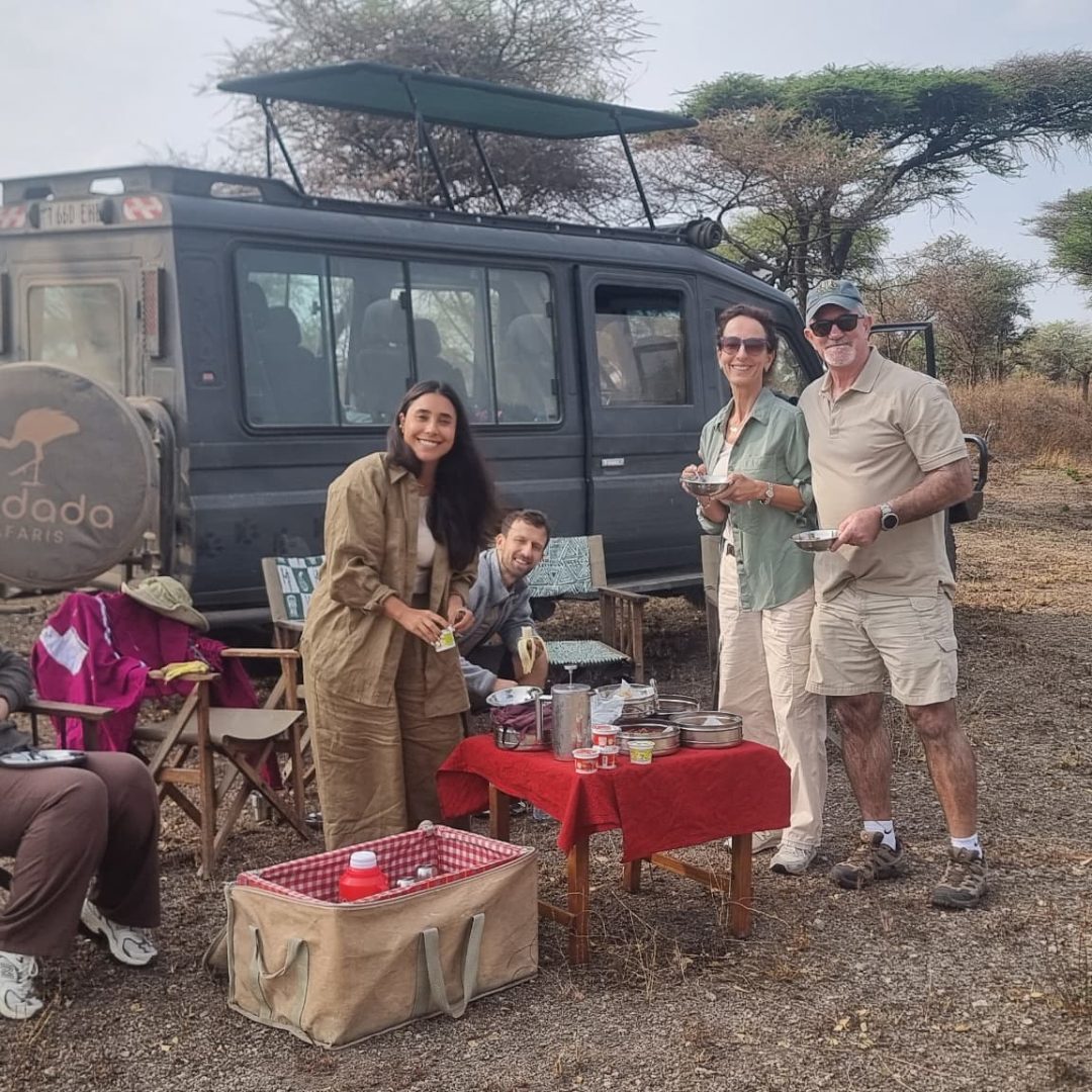 Lunch set up with a view of the Ngorongoro Crater.